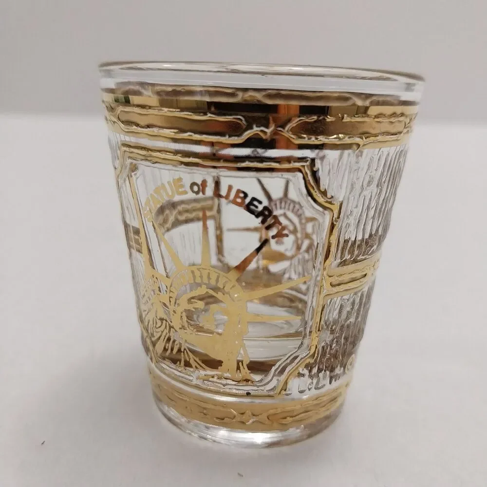Vintage Culver Shot Glass 22k gold Illustration Of The Statue of Liberty #K007